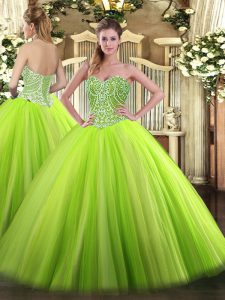 Trendy Tulle Lace Up Sweetheart Sleeveless Floor Length Quinceanera Dress Beading