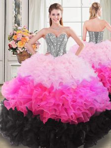 Charming Multi-color Sweetheart Lace Up Beading and Ruffles 15th Birthday Dress Sleeveless