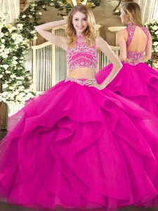 Modern Sleeveless Beading and Ruffles Backless Quinceanera Gowns
