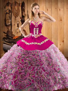 Delicate Embroidery Vestidos de Quinceanera Multi-color Lace Up Sleeveless With Train Sweep Train