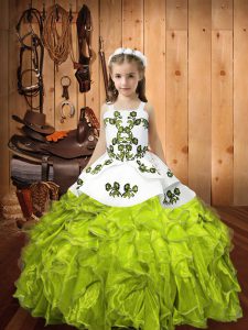 Pretty Yellow Green Ball Gowns Straps Sleeveless Organza Floor Length Lace Up Embroidery and Ruffles Pageant Gowns