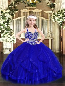 Exquisite Royal Blue Sleeveless Floor Length Beading and Ruffles Lace Up Kids Formal Wear