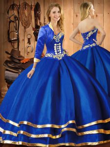 Blue Lace Up Sweetheart Embroidery Sweet 16 Quinceanera Dress Organza Sleeveless