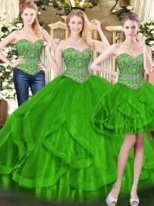 Fantastic Floor Length Green Quinceanera Dresses Sweetheart Sleeveless Lace Up