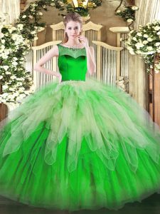 Clearance Ball Gowns Ball Gown Prom Dress Green Scoop Organza Sleeveless Floor Length Zipper