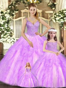 High Quality Lilac Sleeveless Beading and Ruffles Floor Length Vestidos de Quinceanera