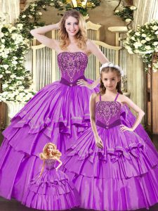 Delicate Floor Length Lilac Vestidos de Quinceanera Organza Sleeveless Ruffled Layers