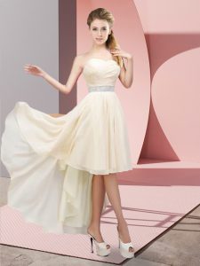 Sweetheart Sleeveless Quinceanera Court Dresses High Low Beading Champagne Chiffon
