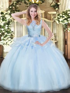 Eye-catching Floor Length Lavender Quinceanera Gown Organza Sleeveless Lace