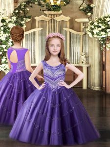 Ball Gowns Kids Formal Wear Lavender Scoop Tulle Sleeveless Floor Length Lace Up