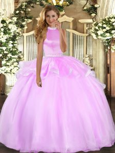 Lilac Backless Quinceanera Dresses Beading and Ruffles Sleeveless Floor Length