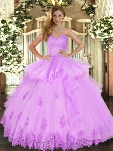 Fabulous Tulle Sweetheart Sleeveless Lace Up Beading and Appliques and Ruffles Vestidos de Quinceanera in Lilac