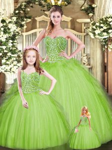 Clearance Tulle Lace Up Sweetheart Sleeveless Floor Length Quinceanera Dresses Beading and Embroidery