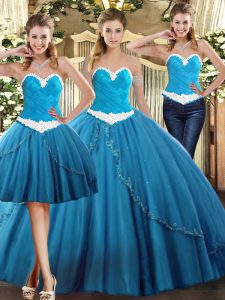 Exquisite Teal Lace Up Sweet 16 Dresses Beading Sleeveless Floor Length