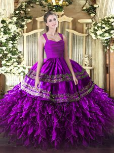 Best Selling Straps Sleeveless Organza Quinceanera Gown Appliques and Ruffles Zipper
