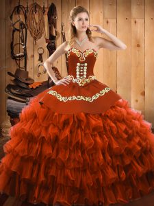 Artistic Floor Length Ball Gowns Sleeveless Rust Red Quinceanera Gown Lace Up