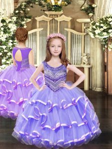 Scoop Sleeveless Lace Up Pageant Dress for Teens Lavender Organza