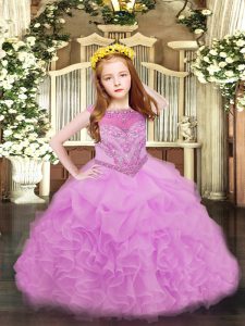 Perfect Lilac Sleeveless Beading and Ruffles and Pick Ups Floor Length Little Girls Pageant Dress Wholesale