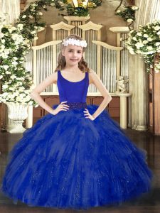 Ball Gowns Little Girl Pageant Dress Royal Blue Scoop Tulle Sleeveless Floor Length Zipper