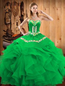 Green Vestidos de Quinceanera Military Ball and Sweet 16 and Quinceanera with Embroidery Sweetheart Sleeveless Lace Up