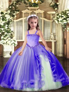 Excellent Lavender Ball Gowns Appliques Pageant Dress Womens Lace Up Tulle Sleeveless Floor Length