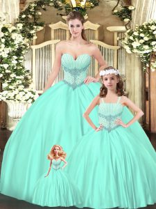 Sweetheart Sleeveless Lace Up Quinceanera Dress Aqua Blue Tulle