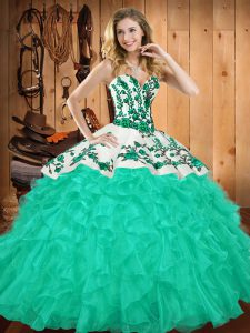 Sexy Floor Length Turquoise 15th Birthday Dress Sweetheart Sleeveless Lace Up
