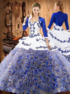 Delicate With Train Lace Up Quinceanera Dress Multi-color for Military Ball and Sweet 16 and Quinceanera with Embroidery Sweep Train