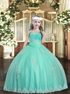 Apple Green Pageant Gowns Party and Sweet 16 and Quinceanera and Wedding Party with Appliques and Sequins Straps Sleeveless Lace Up