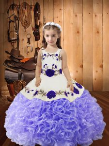 Custom Design Sleeveless Lace Up Floor Length Embroidery and Ruffles Pageant Dress for Teens
