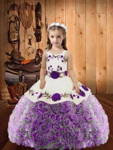 Nice Embroidery and Ruffles Pageant Gowns Multi-color Lace Up Sleeveless Floor Length