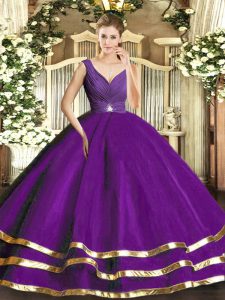 Fantastic Purple Sleeveless Tulle Backless Sweet 16 Dress for Sweet 16 and Quinceanera