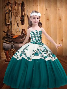 Gorgeous Floor Length Ball Gowns Sleeveless Teal Pageant Gowns For Girls Lace Up
