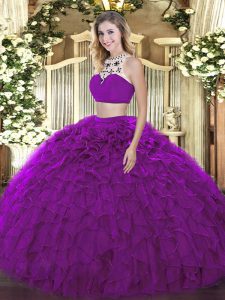 Eye-catching Sleeveless Beading and Ruffles Backless Ball Gown Prom Dress