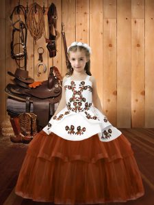 Brown Sleeveless Embroidery Floor Length Little Girls Pageant Dress