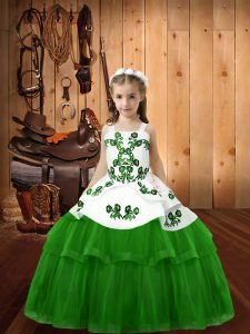 Embroidery Pageant Gowns For Girls Lace Up Sleeveless Floor Length