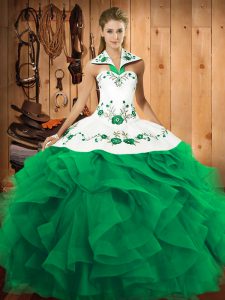Ideal Ball Gowns Sweet 16 Quinceanera Dress Turquoise Halter Top Tulle Sleeveless Floor Length Lace Up