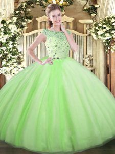 Yellow Green Quinceanera Gowns Military Ball and Sweet 16 and Quinceanera with Beading Bateau Sleeveless Zipper