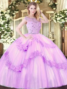 Dramatic Lilac Sleeveless Beading and Appliques Floor Length Quinceanera Dresses