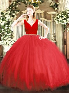 Dynamic Beading 15 Quinceanera Dress Red Zipper Sleeveless Floor Length