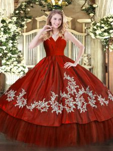 Elegant Wine Red Ball Gowns Embroidery Quinceanera Gown Zipper Satin and Tulle Sleeveless Floor Length
