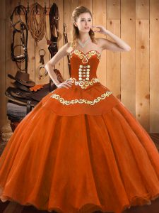 Trendy Tulle Sweetheart Sleeveless Lace Up Ruffles Sweet 16 Dresses in Rust Red