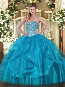Elegant Organza Sleeveless Floor Length Ball Gown Prom Dress and Beading and Ruffles