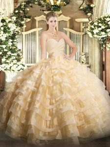 Dynamic Champagne Ball Gowns Beading and Ruffled Layers Quinceanera Dress Lace Up Organza Sleeveless Floor Length