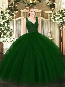 Floor Length Ball Gowns Sleeveless Green Quinceanera Gown Zipper