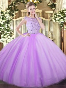 Lavender Ball Gown Prom Dress Military Ball and Sweet 16 and Quinceanera with Beading Bateau Sleeveless Zipper