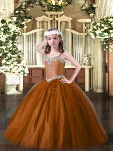 Sleeveless Lace Up Floor Length Beading Winning Pageant Gowns