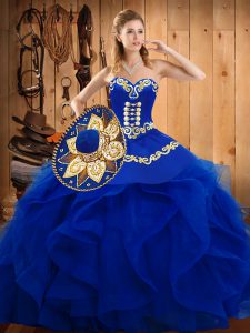 Custom Fit Floor Length Ball Gowns Sleeveless Blue Quince Ball Gowns Lace Up