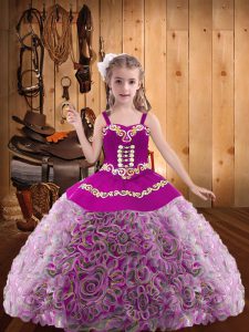 Enchanting Floor Length Lace Up Little Girl Pageant Gowns Multi-color for Sweet 16 and Quinceanera with Embroidery and Ruffles
