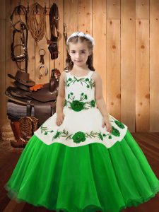Cheap Sleeveless Floor Length Embroidery Lace Up Little Girls Pageant Dress Wholesale with